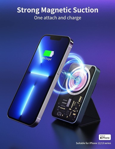 Clear Magnetic Wireless Power Bank PD+QC Charger For iPhone 13 12 Pro Max5000Mah - Photo 6 sur 8