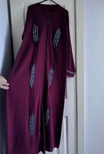 Women’s red embellished Zip Up Abaya Size 52 with scarf Ramadan Eid 