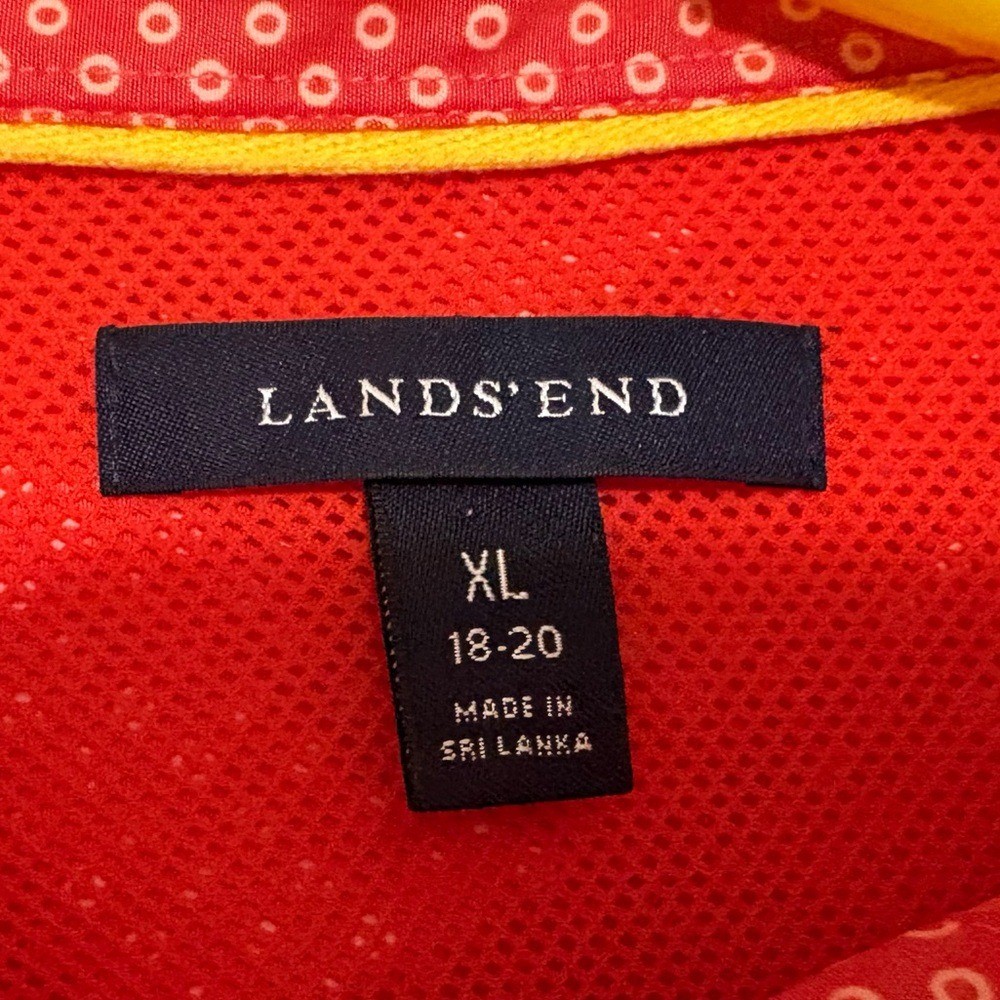 Lands' End Orange Patterned Button Down Collared … - image 3