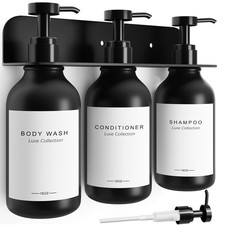 Refillable Shampoo and Conditioner Dispenser Set of 3 - Wall Mounted No Drill...