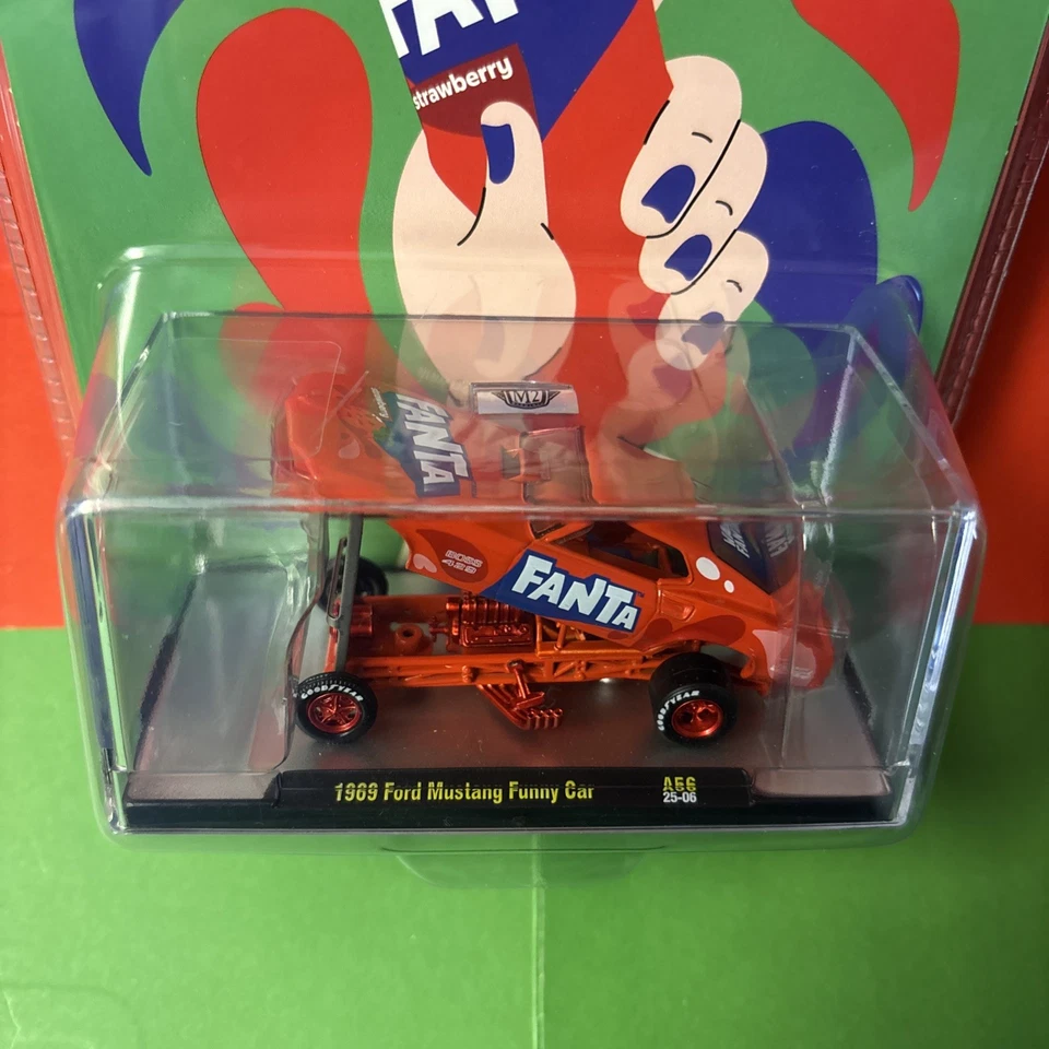 M2 MACHINES COCA COLA FANTA 1/64 1/750 MADE CHASE 1969 FORD MUSTANG FUNNY CAR - Image 2 of 4