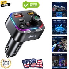 Bluetooth 5.4 FM Transmitter Car Adapter 54W PD 36W  18W Stronger Dual Mics...