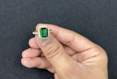 3,40 ct Smaragdschliff natürlicher Smaragd & Diamant Jubiläumsring 14 k Gelbgold 7