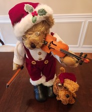 Rare Vintage Violin Player Christmas Plush Teddy Bear 19"