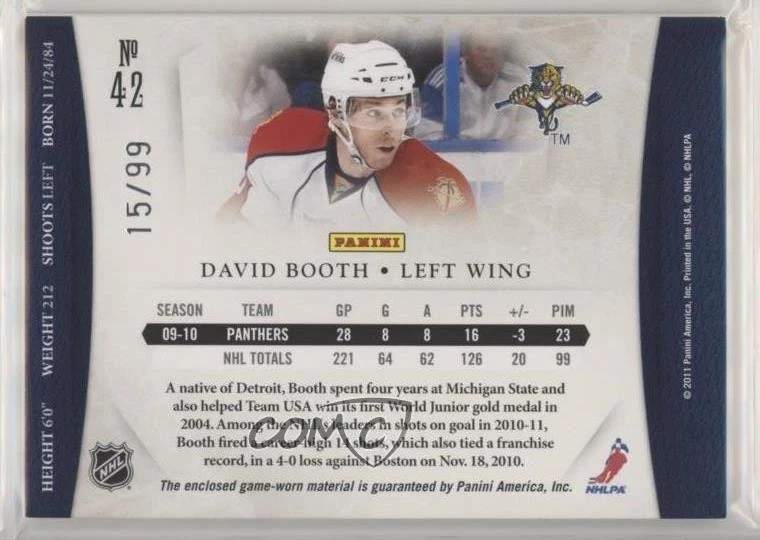 2010-11 Panini Dominion Jerseys /99 David Booth #42 - Image 2 of 2