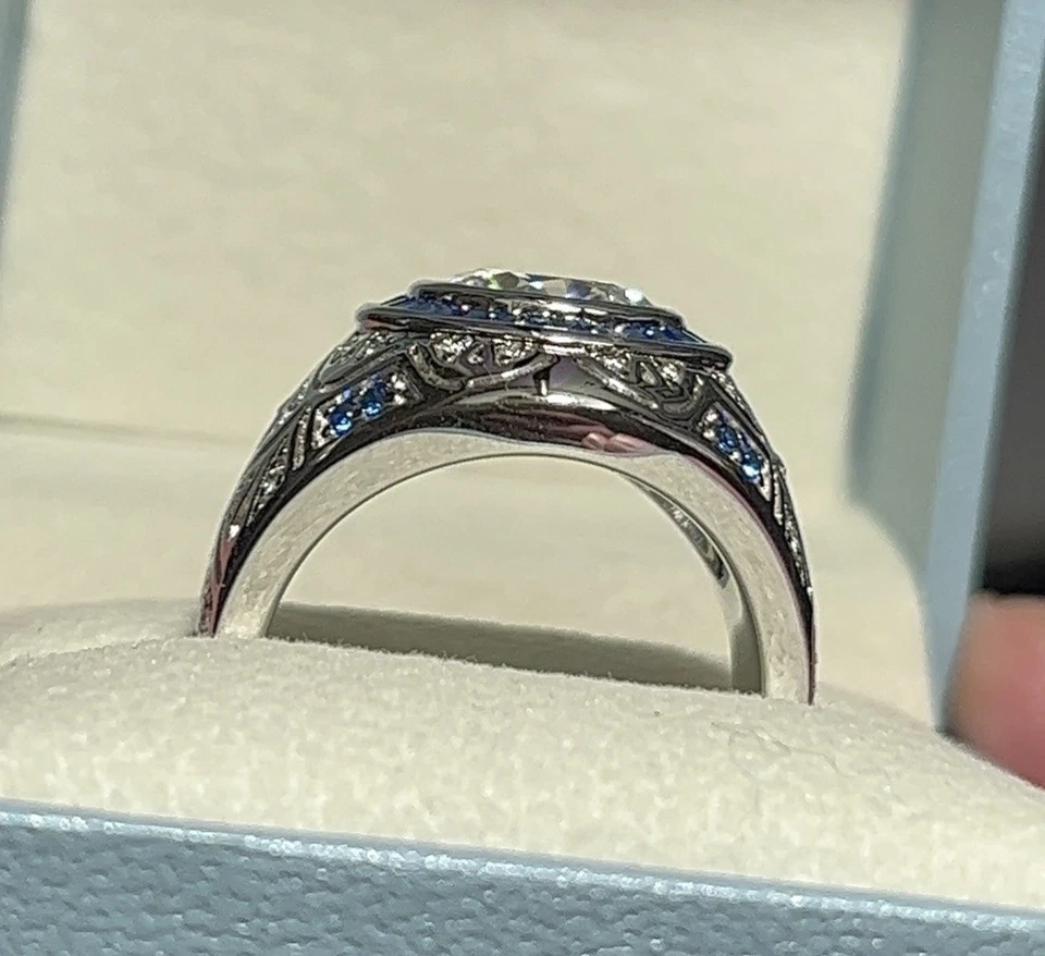 Anel halo azul moissanita masculino 925 3 quilates tamanho 8 - Imagem 3 de 4