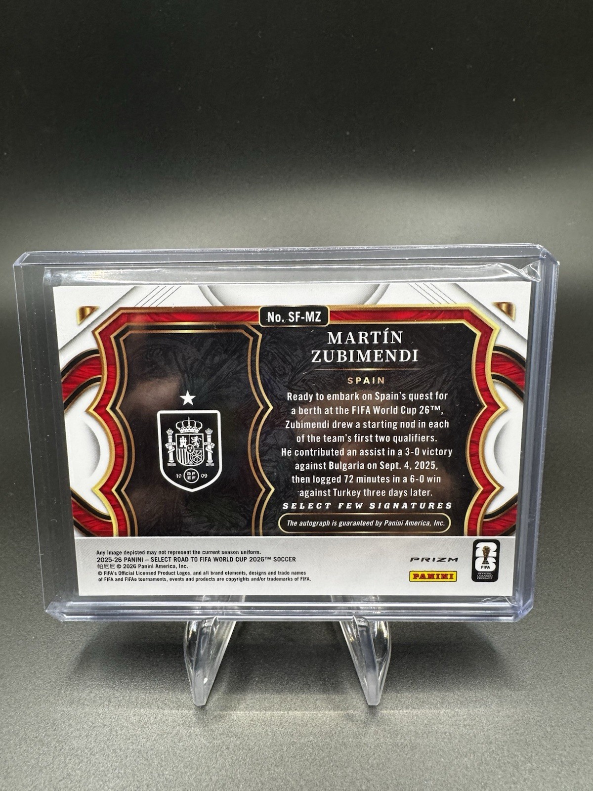 2025 Panini Select Road to FIFA -  Martin Zubimendi Auto Spain view 2