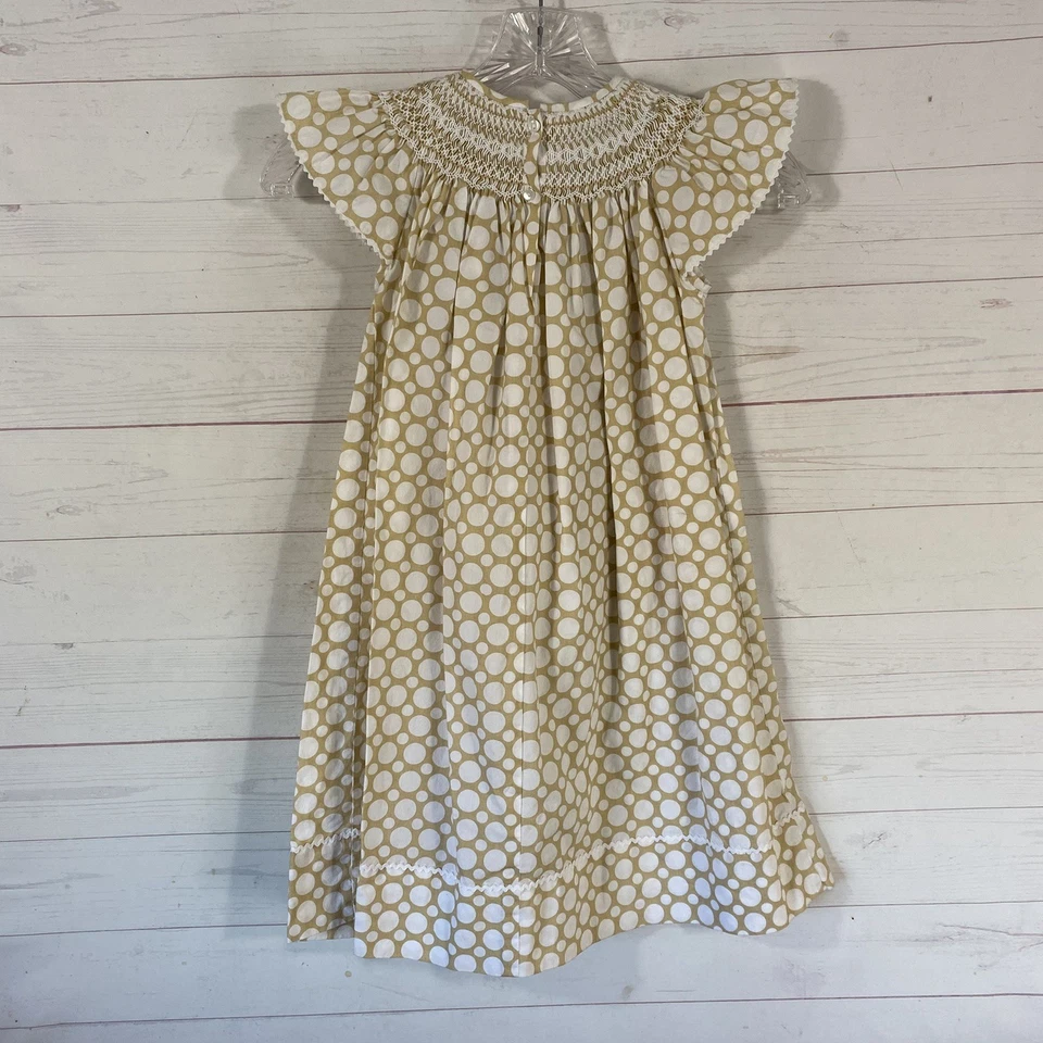 Vestido Anavini feminino feito à mão tamanho 4 100% algodão bege/branco estampa de ponto - Imagem 3 de 4