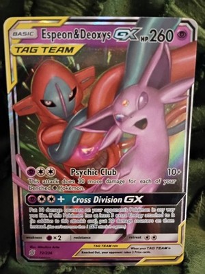 Pokémon TCG Espeon & Deoxys GX Ultra Rare Tag Team SM72 Holo