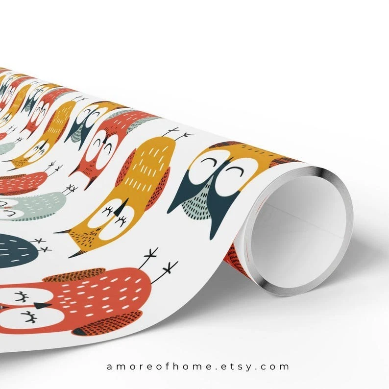 Owls Wrapping Paper, Animal Gift Wrap for Kids Birthday or Owl Lover Party Roll - Image 3 of 4