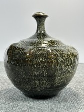 Vase Handcrafted Studio Art Stoneware Pottery Variegated Glaze Brown Not Signed