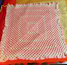 Handmade Pink White Crochet Granny Square Baby Bed Throw Blanket 36  x 36  