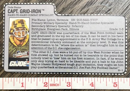 Vintage Hasbro GI Joe File Card Capt. Grid-Iron - Combat Specialist - Card Only