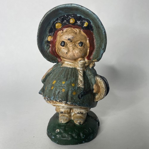 Antique 7" Cast Iron Dolly Dingle Doll Piggy Bank - Image 1