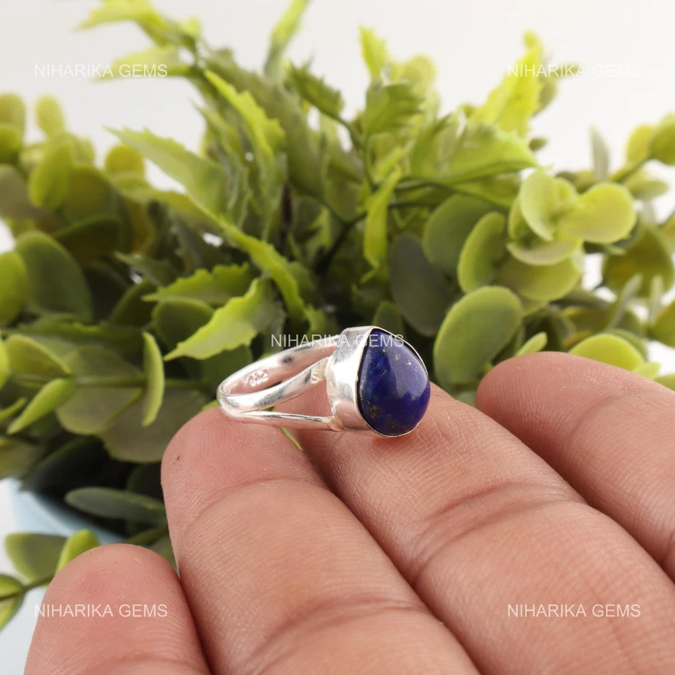 Argento Sterling Naturale Lapislazzuli Mamma Massiccio Nuovo Solitario Anello - Immagine 4 di 4