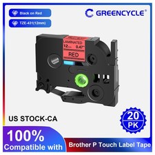 For Brother P-Touch TZe-431 TZ-431 12mm 0.47" Red Standard Laminated Tape 20Pack