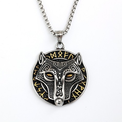 #ad #ad Retro Stainless Steel Celtic Wolf Head Pendant Viking Rune Fenrir Necklace Chain $23.98