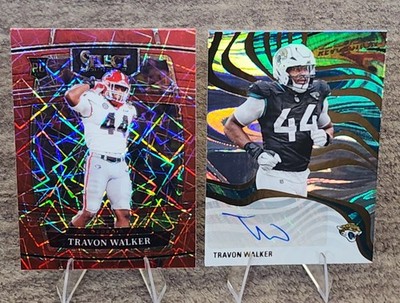Travon Walker (2) Card Lot : 2025 Revolution Autograph, 2022 Select RC Red Lazer
