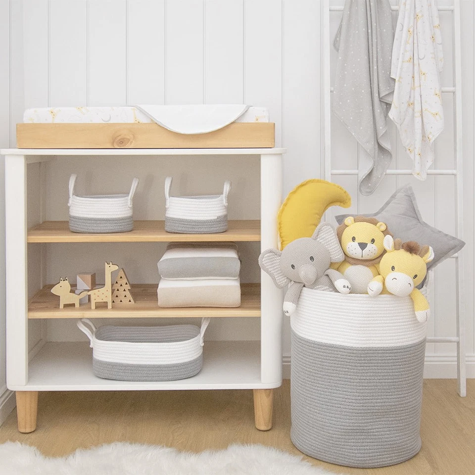 Large Cotton Rope Hamper Grey White Laundry Basket Bin Storage Nursery Decor - image 3 of 4