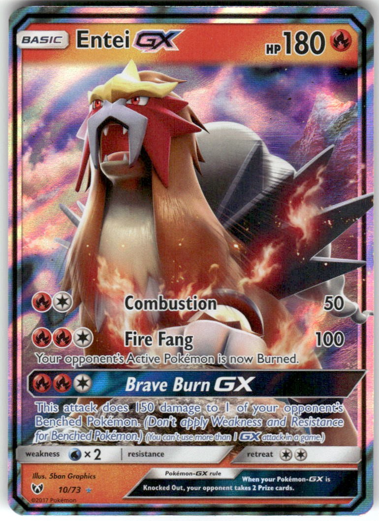 Entei GX 10/73 Holo GX Rare Shining Legends Pokemon Lightly Played