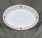 Vintage PYREX Restaurant Tableware Kettle Red Design Oval Platter Plate #799-35