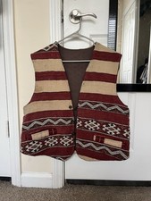 Vintage 1960s Western Woven Vest Navajo Southwest Leath