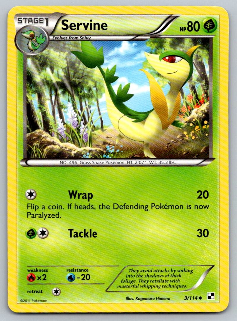 Pokemon Black & White Servine Uncommon 3/114 Lightly Played