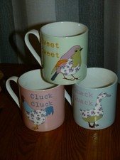 Sainsburys Tweet Tweet Cluck Cluck Quack Quack Bird Mugs app 3.1/2" (3off) 275ml