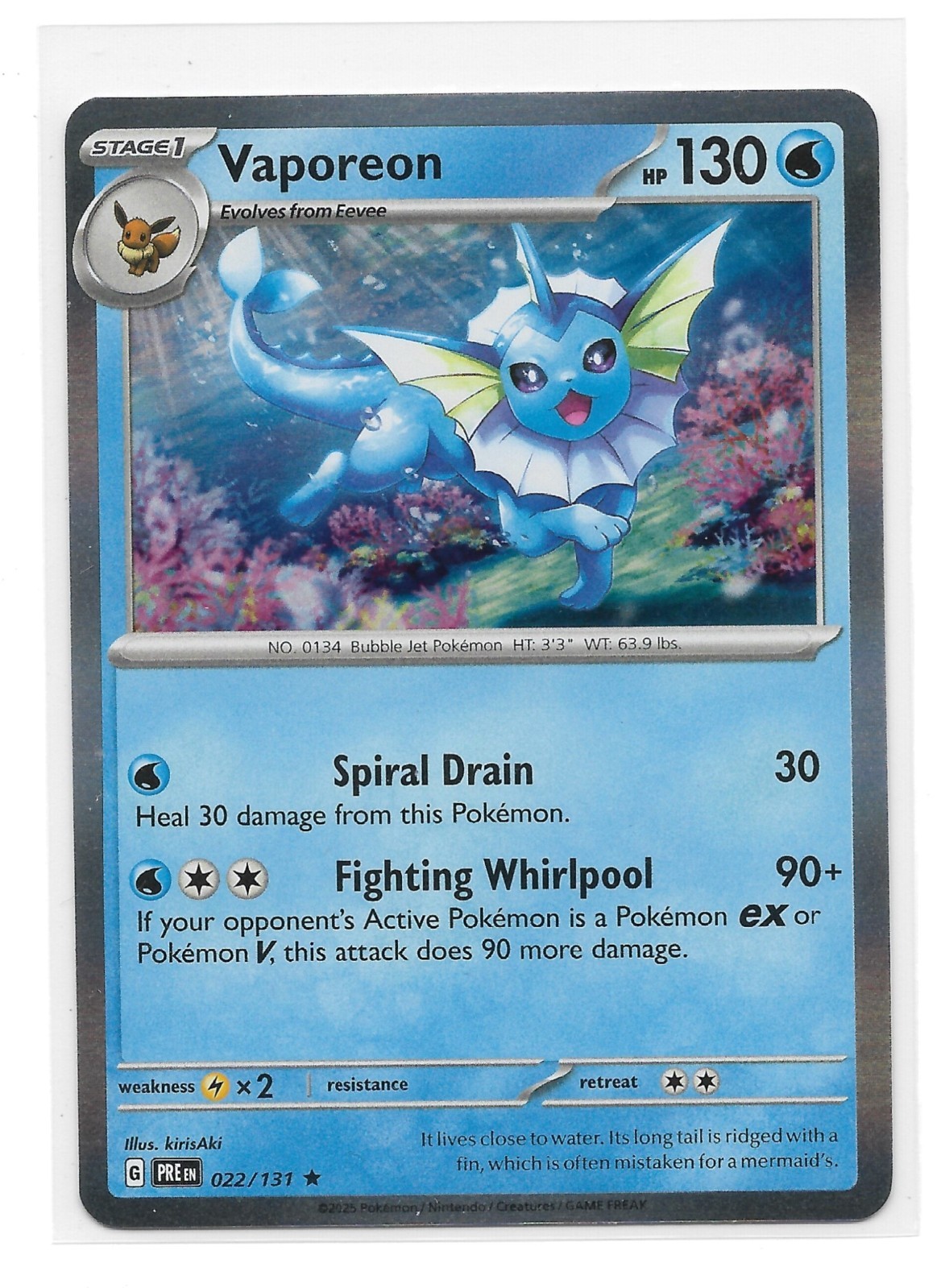 Pokemon Vaporeon Prismatic Evolutions 22/131 Normal Holo Near Mint English