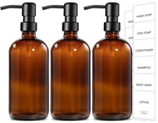 Shampoo and Conditioner Dispenser, 3 Pack Amber Glass Bathroom Shampoo Condit...