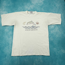 Vintage Rick's America Pismo Beach Dolphin Graphic T-Shirt USA Made White L