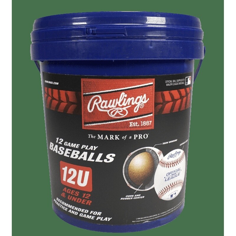 Official 12U Youth Practice Baseballs Set Bucket of 12 Leather