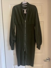 Mad For Love Bodycon Dress M MIDI Front Full Zip Green 