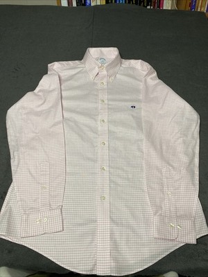 Brooks Brothers 17 35.5 Regent Pink Check Dress Shirt Long Sleeve Button Up Men