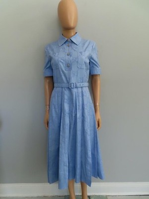 GUCCI Light Blue GG Logo Print Short Slv Belted Midi Shirt Dress Size 42/US  6 | eBay