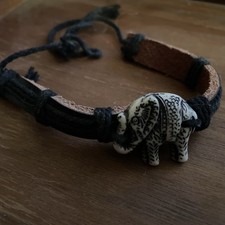 Elephant Leather Bracelet Adjustable Black