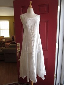 Antique 1910s/20s White Cotton Sleeveless Fitted Slip/Dress Whitework Embroidery