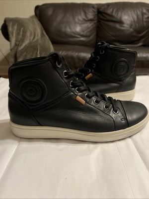 Ecco Soft 7 High Top Womens Size 7-7.5 Black Athletic Leather Shoes Sneakers