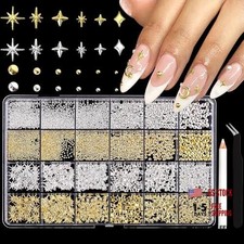 3D Star Nail Charms, Gold  Silver Multi-Shapes Metal Nail Art A-Gold  Silver