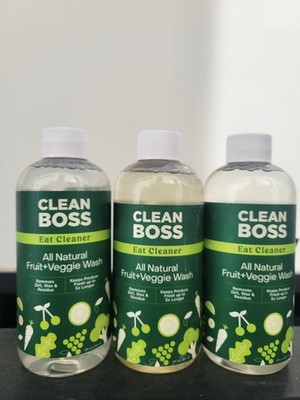 3( Three) CLEAN BOSS Eat Cleaners All Natural Fruit+ Veggie Washes 12fl.oz ea.