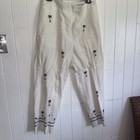 Paraphrase White Linen Cropped Pants Sz 12 Embroidered 🌴 — photo 1