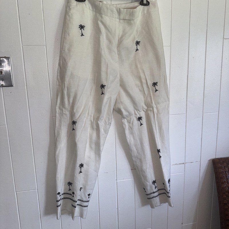 Paraphrase White Linen Cropped Pants Sz 12 Embroidered 🌴