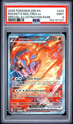 2025 POKEMON DRI EN-DESTINED RIVALS #229 TEAM ROCKET'S MOLTRES EX PSA 9