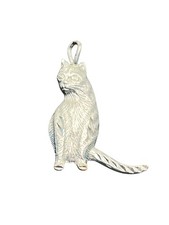 Kitty cat feline sterling silver textured diamond cut pendant for necklace