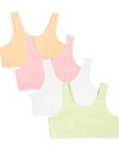 Girls' 4-Pack Cotton Built-Up Stretch Sports Bra, Lentil/Mango/Pink/White, 34