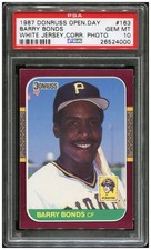 1987 Donruss Opening Day Barry Bonds #163 PSA 10 Rookie RC White Jersey Gem Mint
