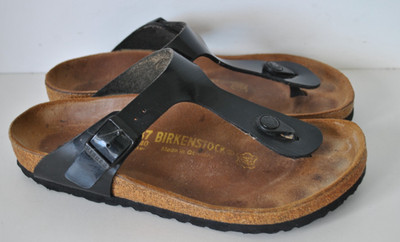 Schwarze Leder Slipper Damen GIZEH Pantoletten Sandalen Gr. 4 (EU 37) Birkenstock