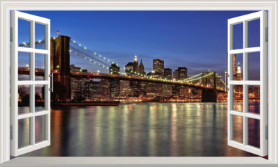 New York Brooklyn Bridge Magic Window Wandkleber Sticker Druck Poster 3D