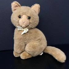 Vintage Soft Classics Dakin Brown Cat Plush Tan Ears 1987 Stuffed Animal Sits 