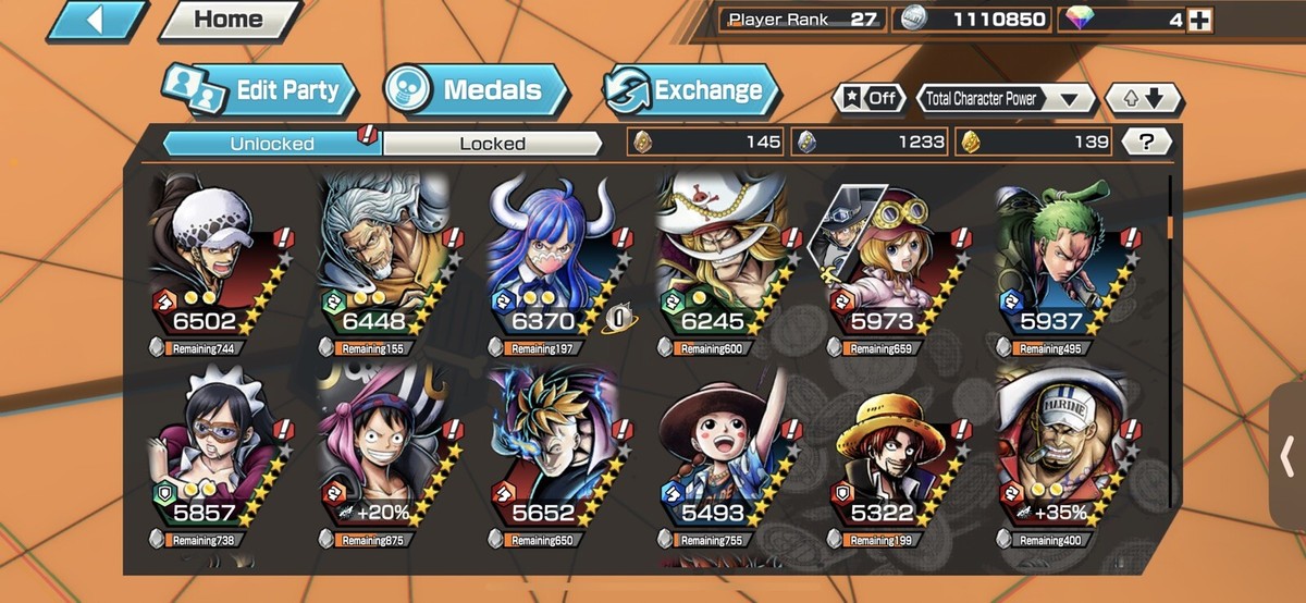 Compte One Piece Bounty Rush – 1940 Diamants – IOS – Comme Neuf